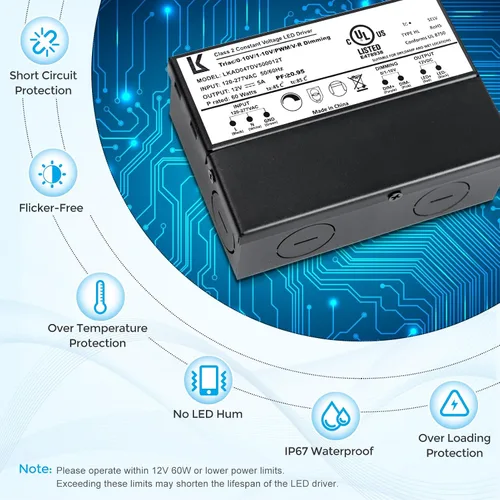 Vista 6 de Controlador LED regulable de 12 V 60 W, Triac/ELV/MLV/0-10V/1-10V/PWM/V-R, fuente de alimentación de CA a CC, transformador LED impermeable IP67
