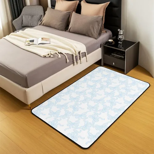 Vista 5 de Blue Bowknot Area Rug 3'x5',Coquette Bowtie Ribbon Non Slip Carpet for Kids Girls Adults,Dreamy Princess Style Cute Bow Decor Rug for Living Room