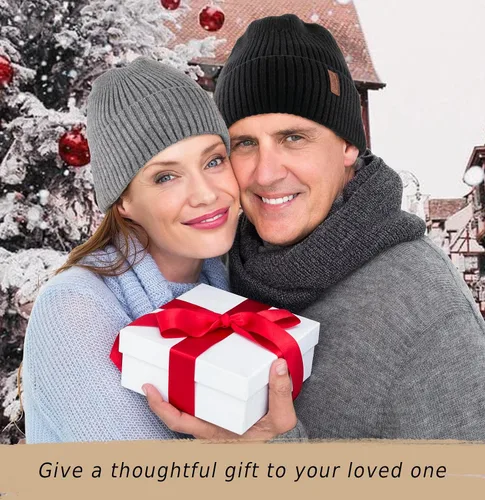 Vista 6 de Wmcaps Gorros cálidos para hombres y mujeres, gorro con forro polar cálido para invierno, unisex, a la moda, gorro de punto con puños