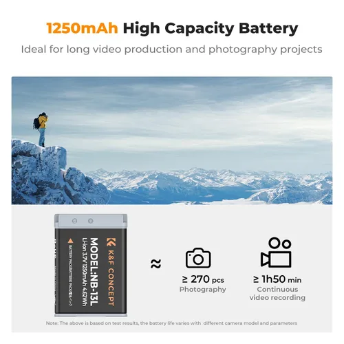 Vista 2 de K&F Concept Juego de 2 baterías NB-13L y cargador de doble ranura para Canon EOS G7 X Mark II, G7 X, G1 X Mark III, G5 X, G5X Mark II, G9 X, G9 X