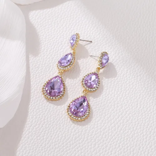 Vista 78 de EleQueen Pendientes de cristal austriaco en tono dorado para mujer, forma de pera de 2.5 pulgadas, color esmeralda