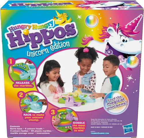 Vista 3 de Hasbro Gaming Hungry Hippos Unicorn Edition - Juego de mesa preescolar para niños de 4 años en adelante; 2-4 jugadores, regalos de Pascua para niños