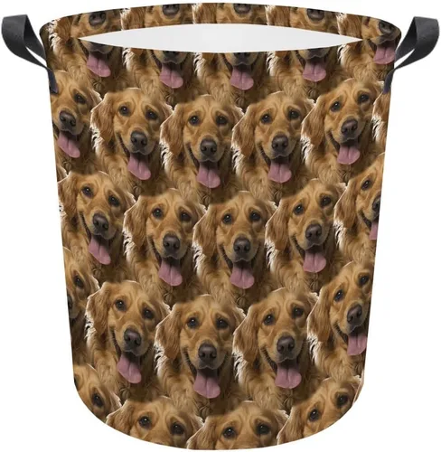 Vista 13 de Cesta de lavandería con cara de perro, cesta de lavandería plegable con asa de tela impermeable, caja de juguetes, cesta de almacenamiento de ropa