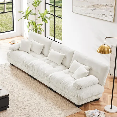 Vista 37 de Sofá modular en forma de U de 118 pulgadas con 2 otomanas, sofá de nube de terciopelo peletizado con almohadas de apoyabrazos de refuerzo, cómodo