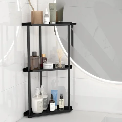 Vista 10 de FLE - Organizador esquinero para encimera de baño, color negro 2 Tier Corner Shelf, Tabletop Mount,Waterproof solid shelf fits bathroom toiletries