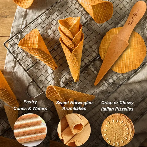 Vista 5 de Rodillo Pizzelle personalizado, molde de cono de helado con nombre personalizado (personalizado)