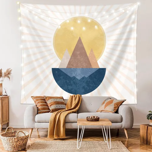 Vista 11 de SUOTEMEIFEI Tapiz bohemio de sol de montaña, arte simple, diseño de amanecer, naturaleza, puesta de sol, paisaje, abstracto, estético, decoración