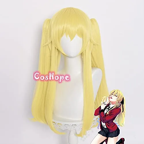Vista 2 de Mary Saotome Cosplay Kakegurui Cosplay 25.6in amarillo claro peluca Cosplay Anime Cosplay Pelucas Pelucas sintéticas resistentes al calor Halloween