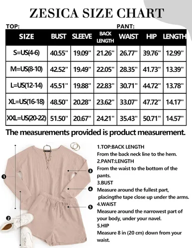 Vista 5 de ZESICA Women's Waffle Knit Long Sleeve Top and Shorts Pullover Nightwear Lounge Pajama Set with Pockets