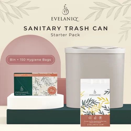 Vista 2 de Receptáculo de servilleta sanitaria para mujer (cubo + 300 bolsas de higiene) Almohadilla femenina y tampón para eliminación de baño, mini bote