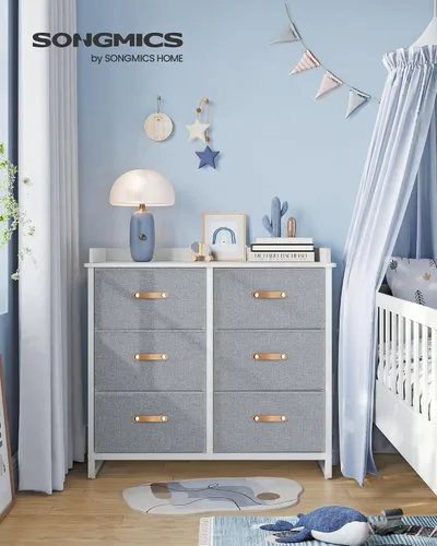 Vista 2 de SONGMICS Cómoda para niños con 6 cajones, cómoda para niños y niñas, con superficie resistente al agua, armario organizador de almacenamiento