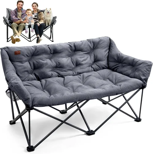 Vista 11 de EVER ADVANCED Silla de Campamento Doble para Adultos, Banco Loveseat de Campamento Plegable Acolchado con Bolsillo Lateral Sofá de Campamento