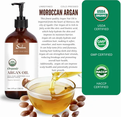 Vista 2 de Aceite de Argán marroquí Virgen Orgánico 100% Pure Cold Pressed Unrefined, 2 onza, 100