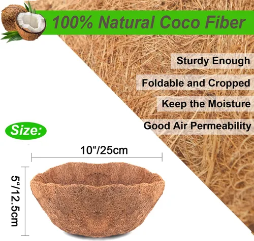 Vista 6 de 4 forros de coco para macetas, revestimientos redondos de coco para jardineras de ventana, cesta colgante de 8/10/12/14/16 pulgadas, tapete grueso
