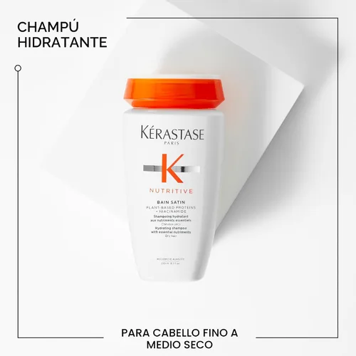 Vista 8 de Champú Kerastase Nutritive Bain Satin Limpia suavemente y repone la humedad para un cabello suave y brillante Con proteínas a base de plantas