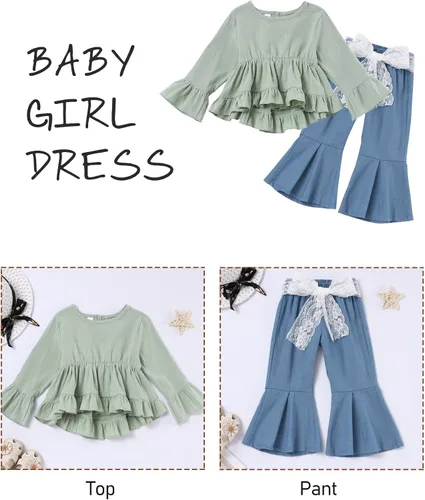 Vista 3 de Conjunto de ropa de bebé para niña pequeña con volantes, pantalones florales con bonito conjunto de diadema