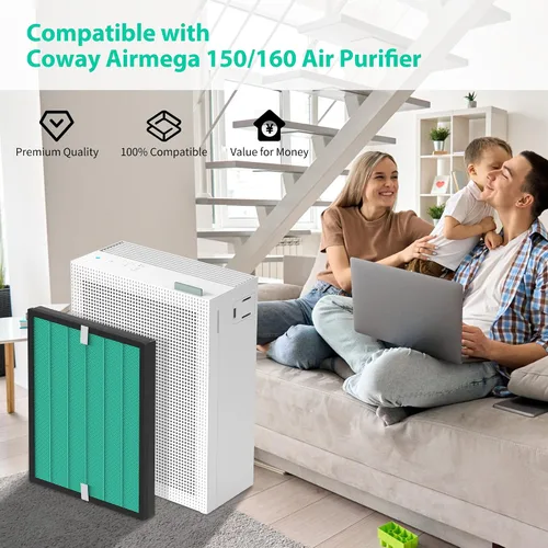 Vista 2 de Filtro de repuesto mejorado 150 para Coway Airmega 150 (AP-1019C) y purificador de aire Airmega 160, filtro HEPA verde verdadero y filtro de carbón