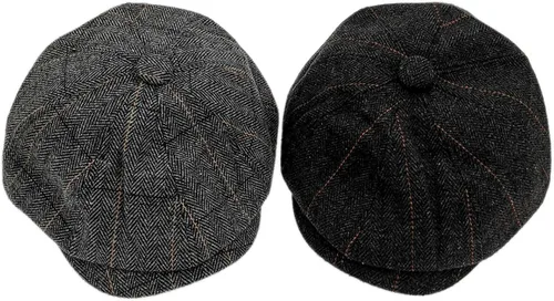 Vista 5 de Charmylo Newsboy Gorra Gatsby Baker Boy Gorra plana Tweed ajustable Peaky Herringbone tela Cap Hat, negro (A - Black)