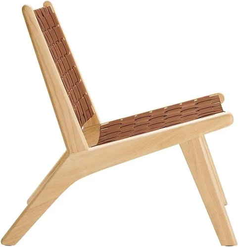 Vista 5 de Modway Saoirse - Sillón decorativo de madera de piel sintética en color marrón natural