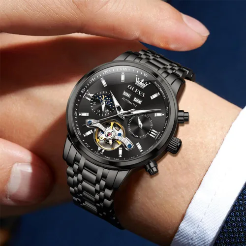 Vista 2 de OLEVS Automatic Watches for Men Luxury Skeleton Multi-Function Mechanical Watch Self Winding Date Waterproof Luminous Mens Watch
