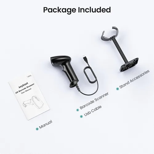 Vista 9 de Escáner de código de barras con soporte, Inventario con cable USB 2D 1D Escáner de código QR para computadora POS MAC con escaneo automático