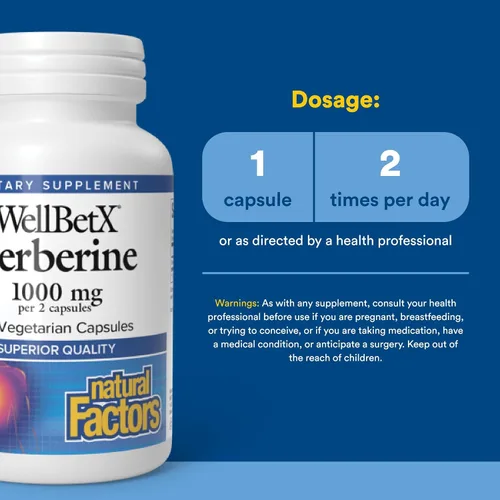 Vista 3 de Natural Factors WellBetX Berberine - Suplemento diario que apoya la salud metabólica - Fórmula apoya el corazón saludable - Sin gluten y vegano - 60