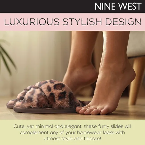 Vista 5 de NINE WEST Zapatillas cruzadas de piel sintética para las mujeres diapositivas de la casa del dedo del pie abierto Leopard