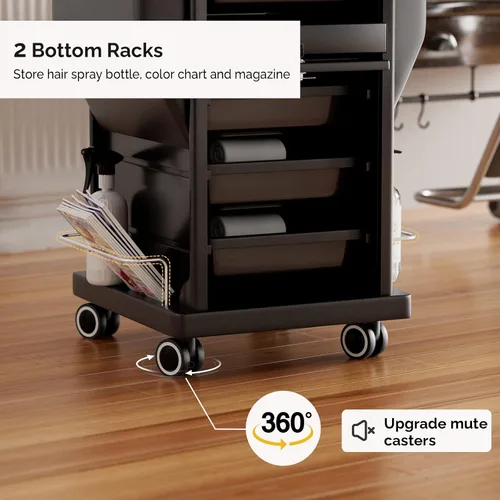 Vista 7 de OmySalon Carro de Salón con Ruedas y 6 Cajones, Organizador de Almacenamiento para Belleza y SPA, Estación Móvil para Herramientas de Peluquería