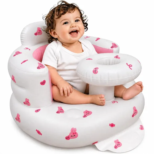 Vista 14 de Asiento inflable para bebé de 3 a 36 meses, silla de bebé con cerca y bomba de aire incorporada, asiento de piso inflable para bebé con soporte
