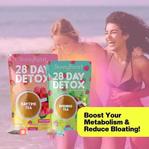 Vista 8 de SkinnyBoost - Kit de té desintoxicante de 2 paquetes – 1 de día HIBISCO (28 bolsas) + 1 de noche MANZANA CANELA (14 bolsas) – Desintoxicación herbal