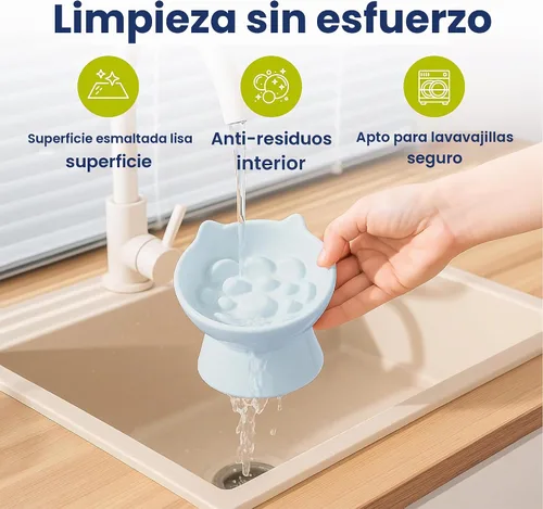 Vista 7 de PawsPik Lynx - Cuenco elevado de cerámica para perros y gatos, color azul Azul cielo