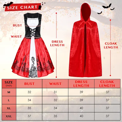 Vista 4 de Disfraz de capucha roja para mujer, bata de Halloween, capa de longitud completa con capucha para cosplay