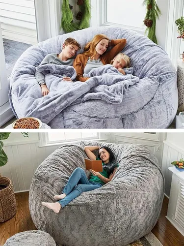 Vista 6 de HDMLDP - Funda de puf para niños y adultos, sin relleno, funda cómoda, esponjosa y redonda, para sofá tipo puf, para silla de lectura, silla de Gris