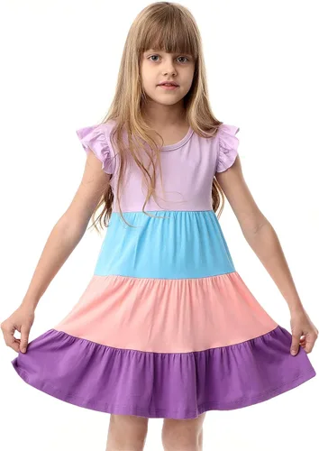 Vista 2 de HILEELANG Vestidos de manga corta para niñas pequeñas