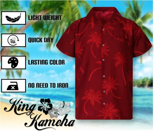 Vista 5 de KING KAMEHA Men's Palm-Shirt Short-Sleeve Casual-Button-Down Hawaii-Vacation Palms-Allover Shadow-Optic
