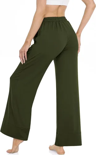 Vista 3 de TARSE Pantalones de yoga de pierna ancha para mujer, pantalones de pijama cómodos de cintura alta con bolsillos, pantalones casuales Palazzo Lounge