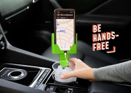 Vista 5 de Soporte para teléfono con portavasos para automóvil - Cuna expansora universal ajustable para conducción manos libres - Compatible con todos