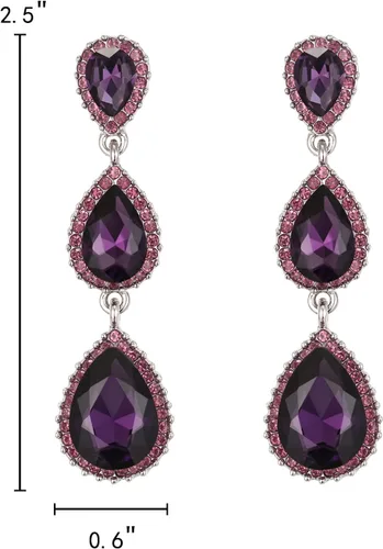 Vista 69 de EleQueen Pendientes de cristal austriaco en tono dorado para mujer, forma de pera de 2.5 pulgadas, color esmeralda