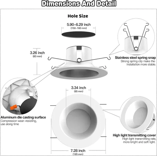 Vista 3 de Luz de lata inteligente de 6 pulgadas, multicolor, atenuada, 2700K-6500K CCT seleccionable, iluminación LED empotrable RGB remota, paquete de 4