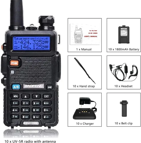 Vista 7 de Baofeng UV-5R - Radio bidireccional de doble banda, radioaficionado de mano de largo alcance, walkie talkies, paquete de 10 para adultos, gestión