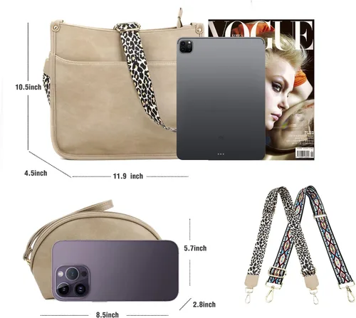 Vista 5 de KOGTLA Bolsos cruzados de cuero Hobo con correa de guitarra para mujer