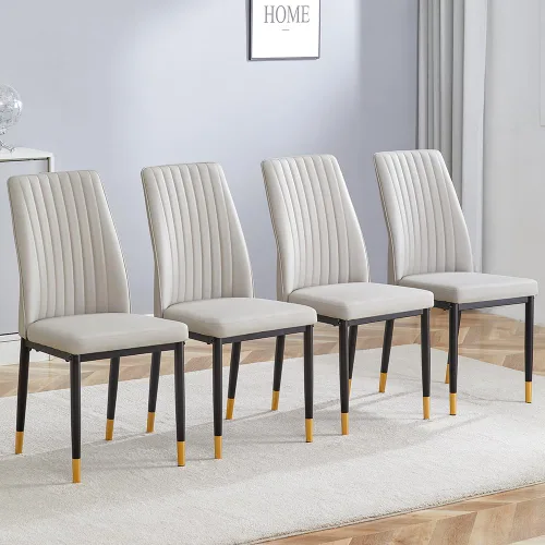 Vista 12 de Sillas de Metal Negro, Juego de 4 Sillas de Comedor Modernas con Cuero Sintético PU y Patas Cromadas de Alto Respaldo para Comedor, Cocina, Sala