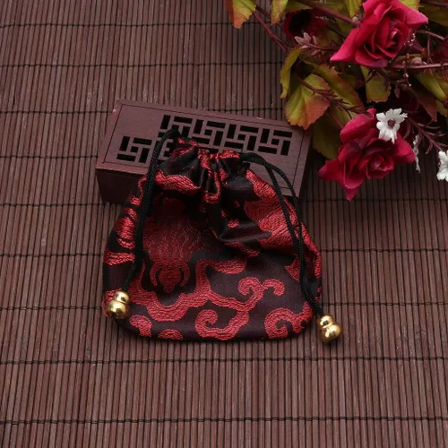 Vista 7 de Bolsa de viaje de seda tradicional bolsa de joyería bordada china clásica organizador - rojo