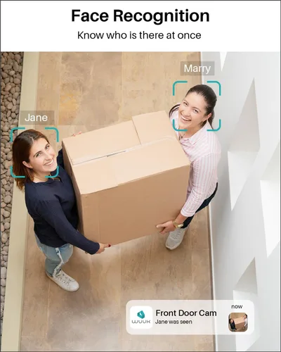 Vista 3 de WUUK Cámara de seguridad, cámara con cable de 4 MP para interiores y exteriores, reconocimiento facial, visión nocturna a color y foco, sin tarifa