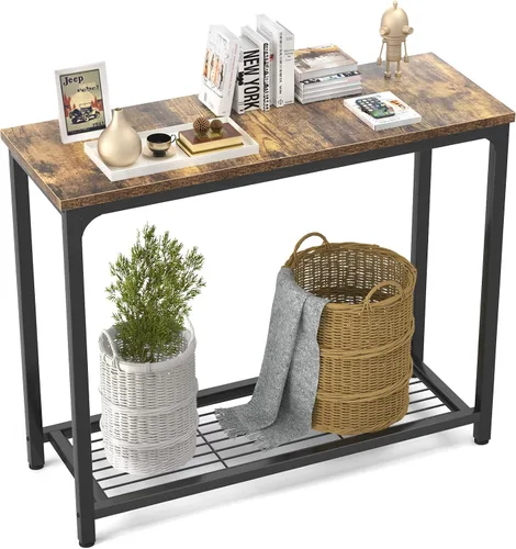 Vista 9 de Ecoprsio Mesa consola pequeña, mesa de sofá con estantes dobles de malla, moderna mesa de entrada para entrada, pasillo, vestíbulo, pasillo