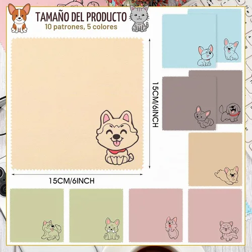 Vista 3 de WILLBOND Paño de limpieza de microfibra con diseño de perro, paño de microfibra suave multicolor para lentes, lentes de cámara, pantallas