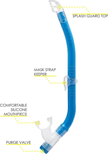 Vista 2 de Cressi Snorkel semiseco para niños - Protector contra salpicaduras en la parte superior, válvula de purga inferior, boquilla de silicona, protector