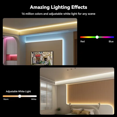 Vista 4 de MIWISE Tira de luces LED RGB COB 9.84 pies/3m, tira de luz de cambio de color regulable DC24V, compatible con Alexa/Google Assistant/Tuya, cinta