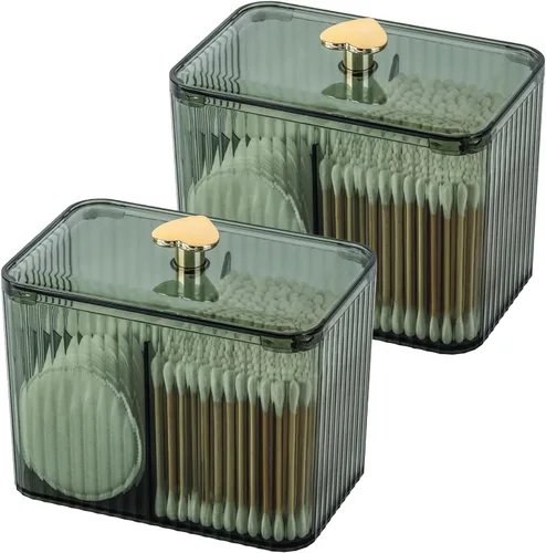 Vista 8 de Tbestmax Dispensador Portahisopo de 2 Secciones, Organizador Transparente de Baño de 2 Rejillas, Contenedor de Almacenamiento de Cosméticos