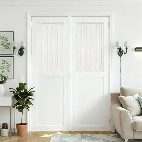 Vista 30 de Cortinas de cocina de lino semitransparente beige de 24 pulgadas de largo, 2 paneles Cream, Cafe Short Curtains, for Bathroom Small Windows, Light